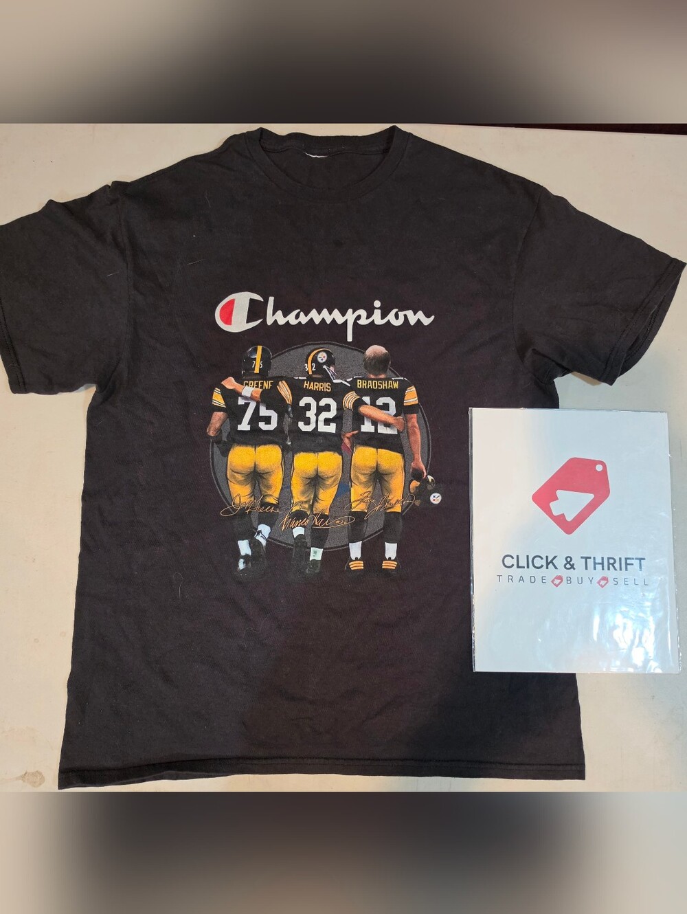 Pittsburgh Steelers Champion Medium Black Legends Shirt (Greene/Harris/Bradshaw)